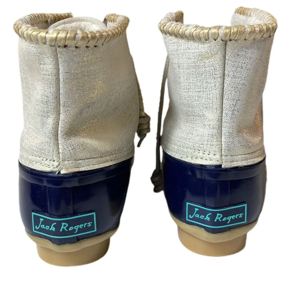Jack Rogers Chloe Duck Boots Lace Up Women 6 Navy Cream